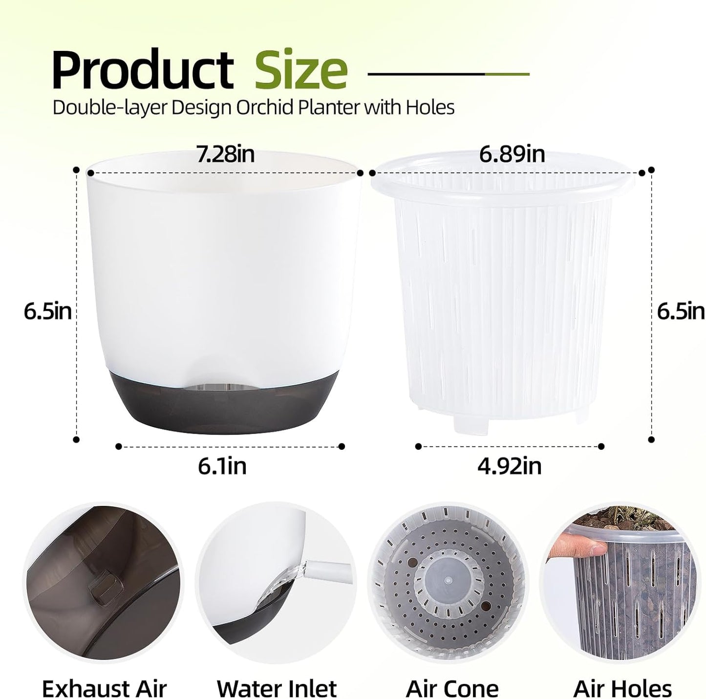 QCQHDU 2 Pack Orchid Pots with Holes for Repotting, Double-Layer and Self Watering Orchid Pot with Good Air Circulation