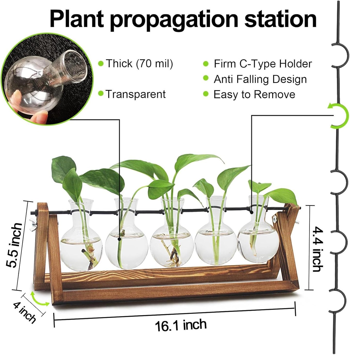 Plant Propagation Station, Propagation Vases for Plants, Unique Gardening Birthday Gifts for Women Plant Lovers Mom Best Friend - 5 Bulb Glass Vases