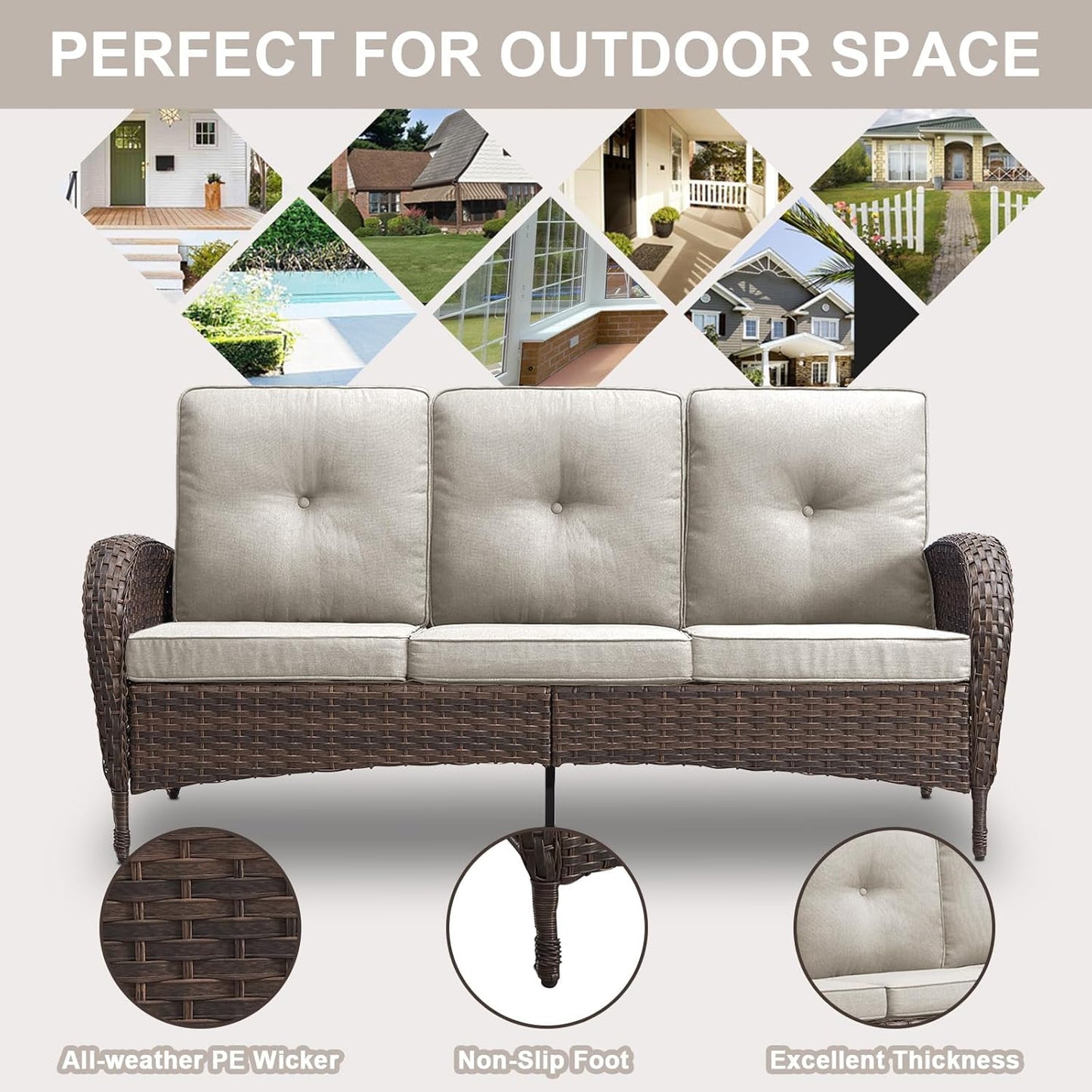 6 Piece Patio Conversation Sets - Wicker Patio Furniture Sets with Outdoor Swivel Rocker Chairs Outdoor Couch Perfect for Deck Patio Backyard, Brown Wicker Beige Cushion