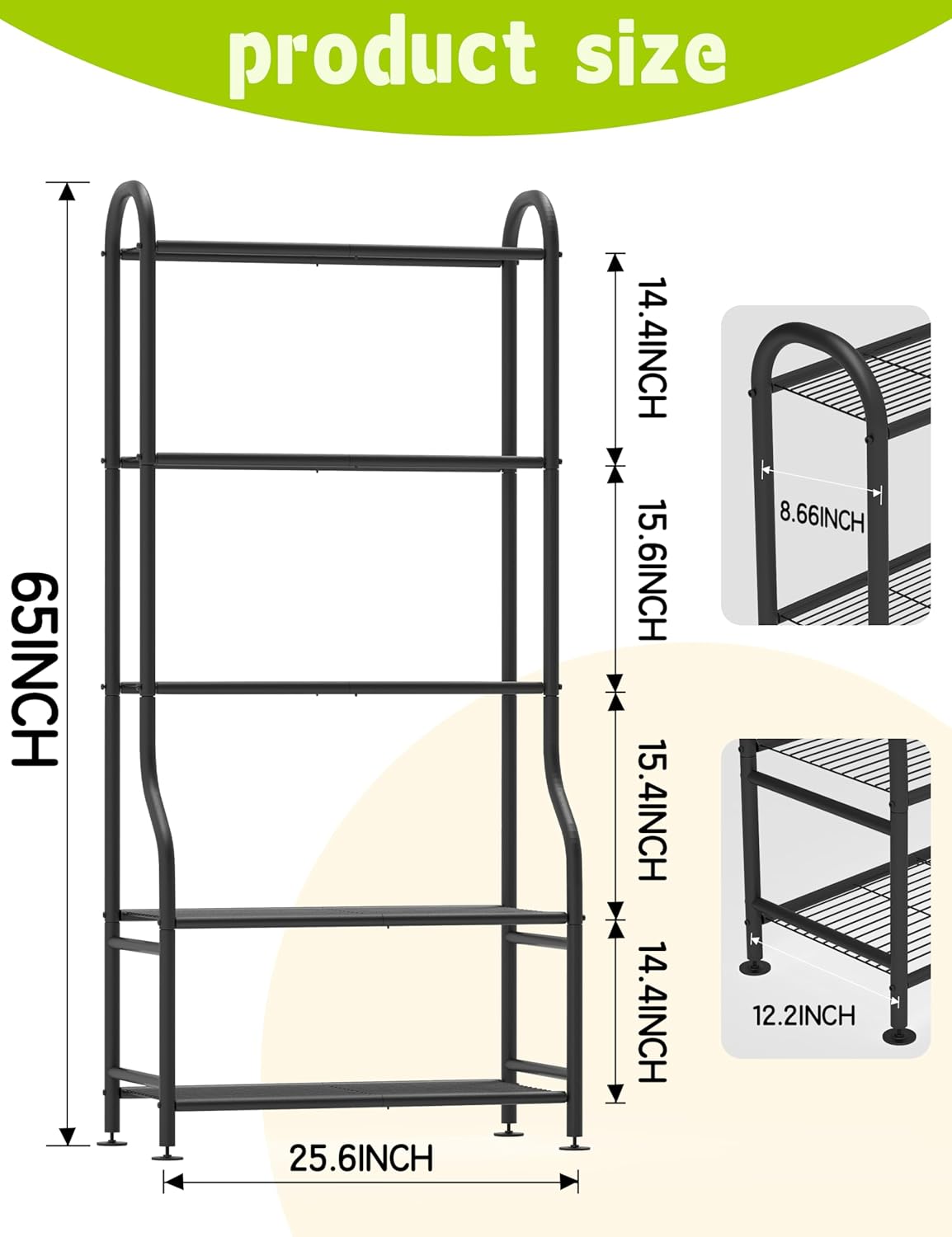 5-Tier Metal Plant Stand Indoor Outdoor, Waterproof Flower Stand for Multiple Pots, Heavy Duty Plant Stands for Living Room Patio Garden Decor, Tall Plant Shelf with Leveling Feet, Black