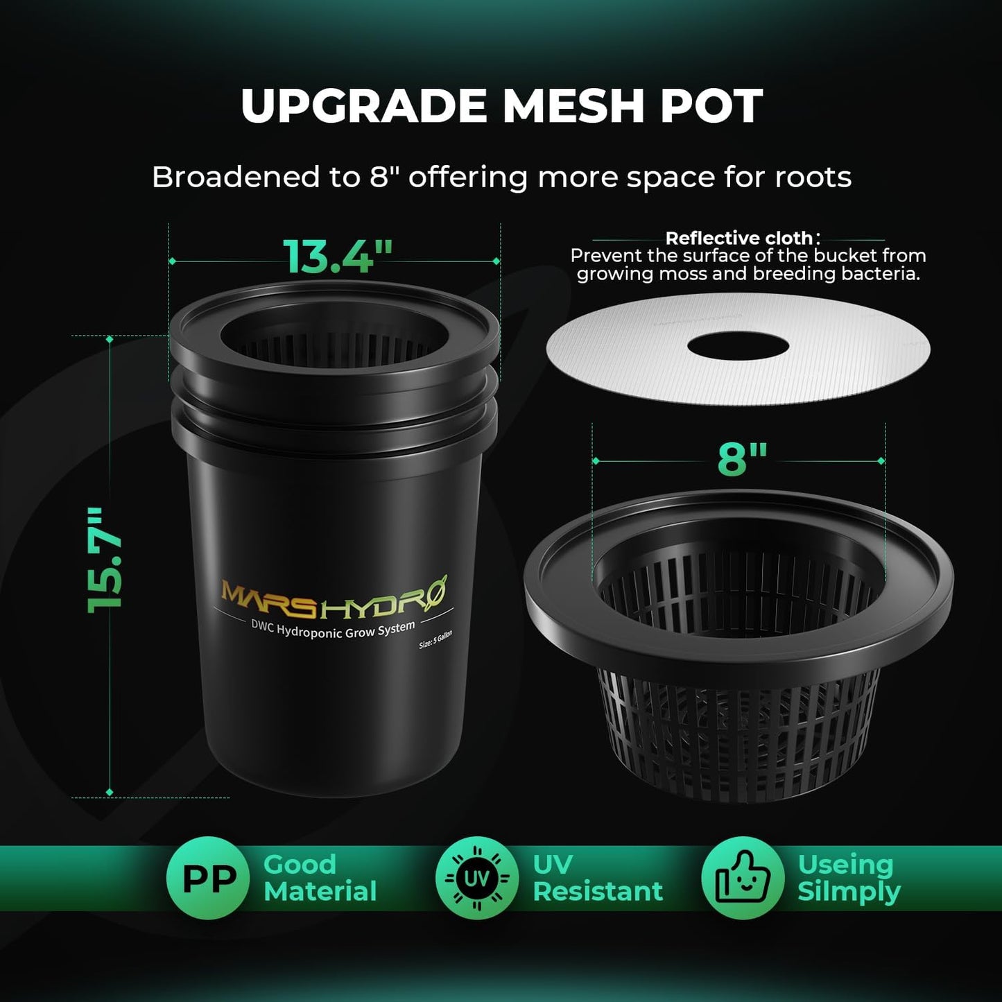 Mars Hydro DWC Hydroponics Grow System 5 Gallon Deep Water Culture with 8W Air Pump, Multi-Purpose Air Hose, Air Stone, 2 Buckets and Top Drip Kit