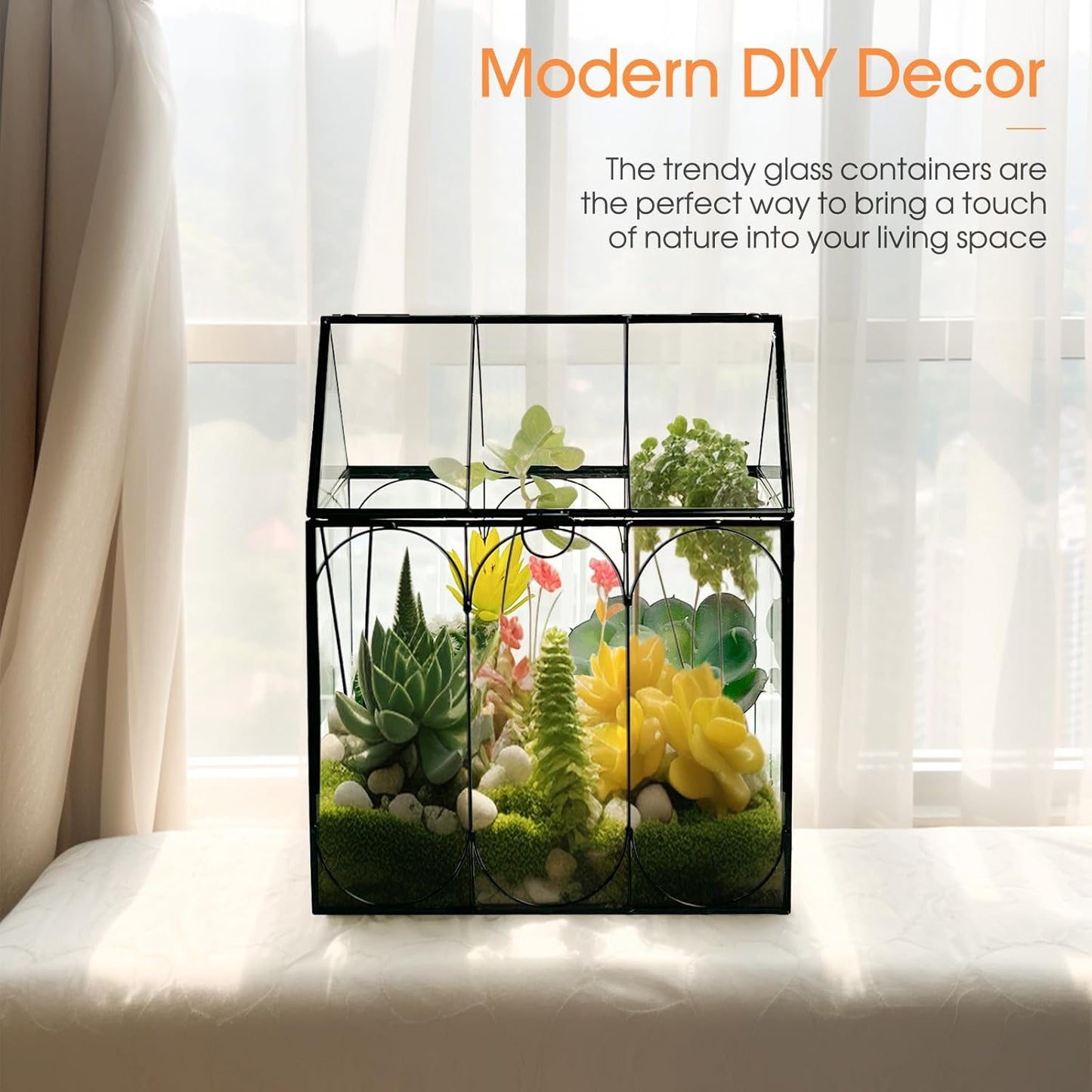 Plant Terrarium Kit, Rifny Small Glass Terrarium Jar with Absorbent Mat and Lid for Venus Fly Trap Succulent Live Air Plants Indoor Home Office Decor (Black, 7.1 x 4.8 x 8.8 inch)