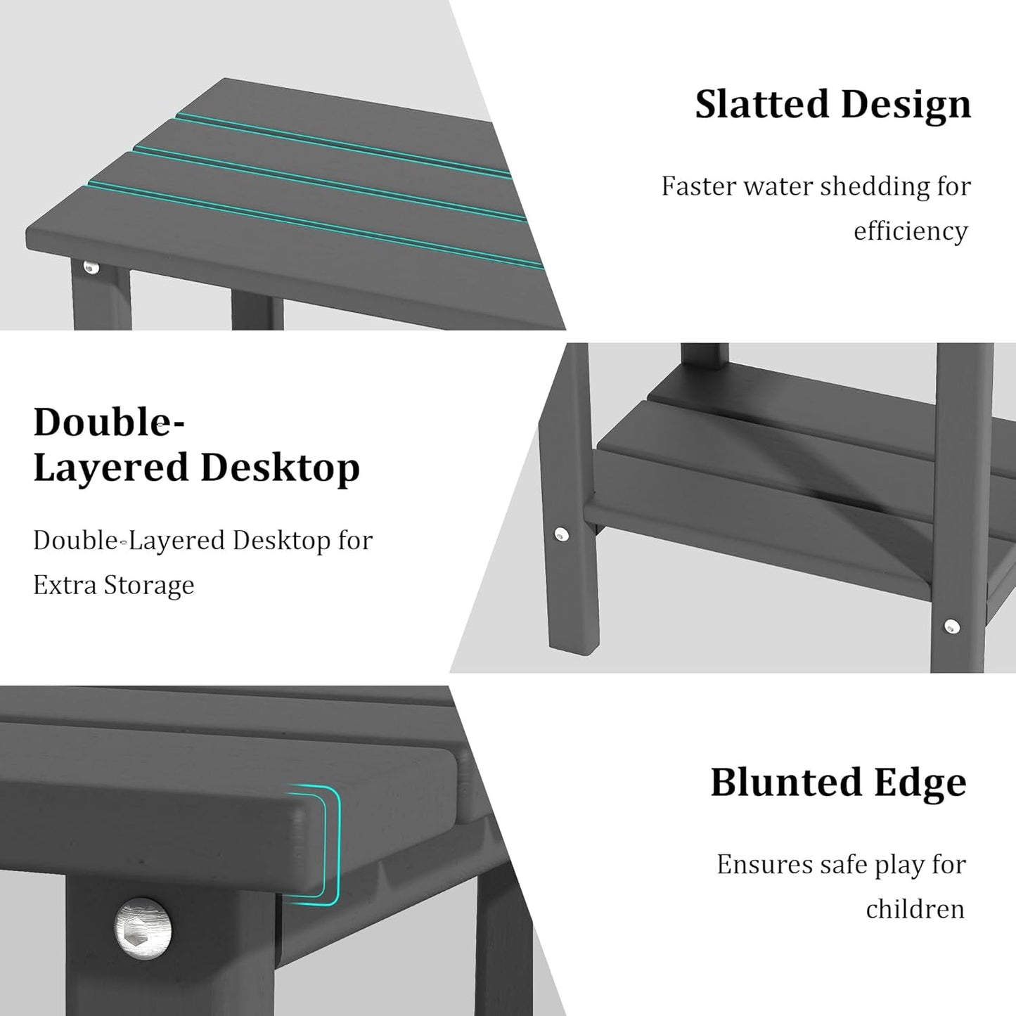Weather Resistant Outdoor Side Table, Adirondack HDPE Small Outdoor Table, 2-Tier Small Patio Tables for Outside or Indoor,Gray