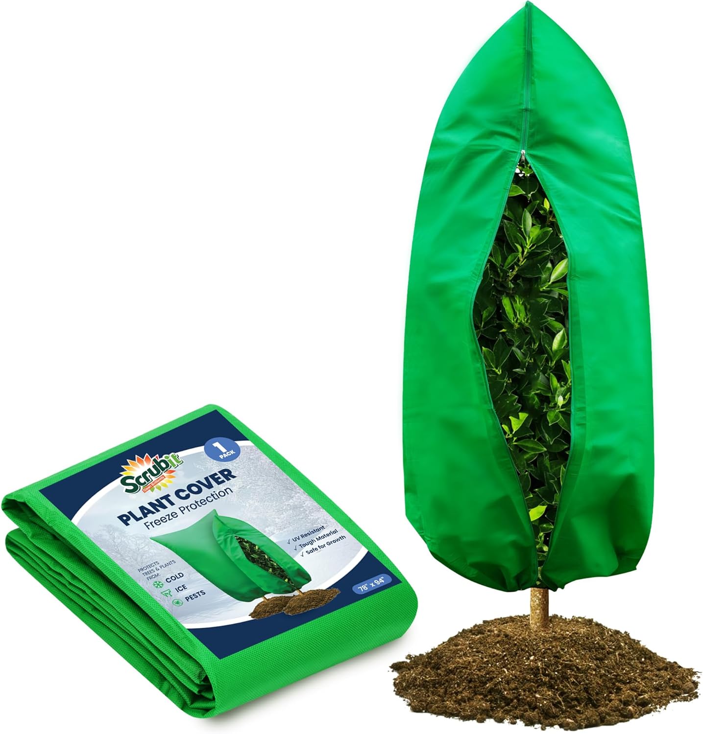 SCRUBIT Plant Covers Freeze Protection, 78"W x 94"H Frost Cloths for Outdoor Plants & Fruit Trees with Zipper and Drawstring, Thick Winter Plant Covers - Tree Frost Blankets for Shrubs