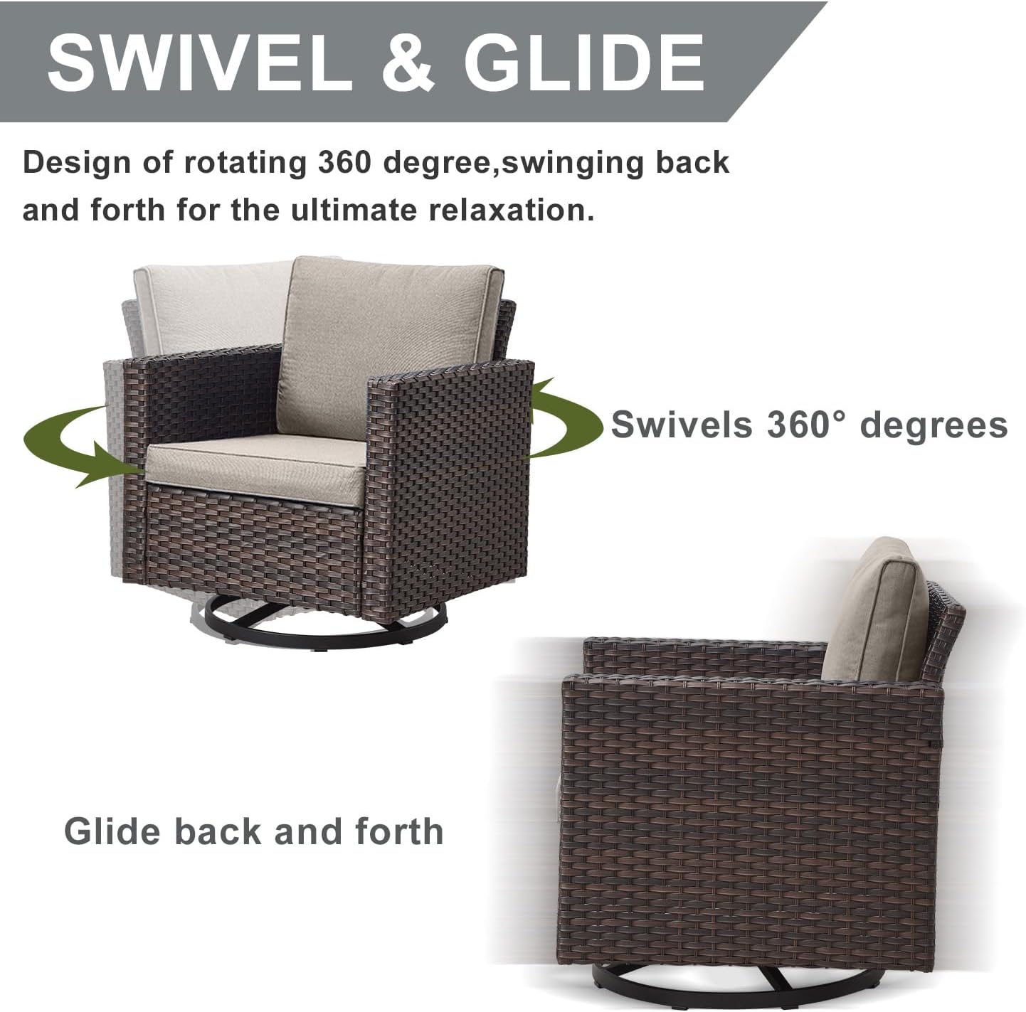 HUMMUH 9 Piece Patio Furniture Set PE Wicker Outdoor Sectional Sofa and Patio Swivel Chairs Outdoor Chairs Storage Box Ottomans for Porch,Garden,Backyard,Deck(Brown/Grey)