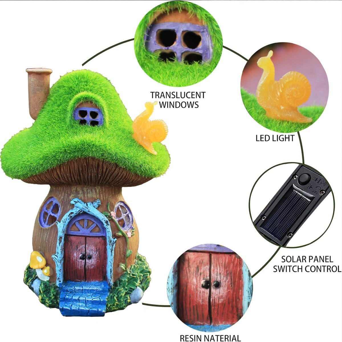 Mushroom Garden Statues,Outdoor Fairy House Figurine with Solar Powered Garden Light, Gifts for Women Mom Grandma Halloween Decor or Yard Decor (Resin)