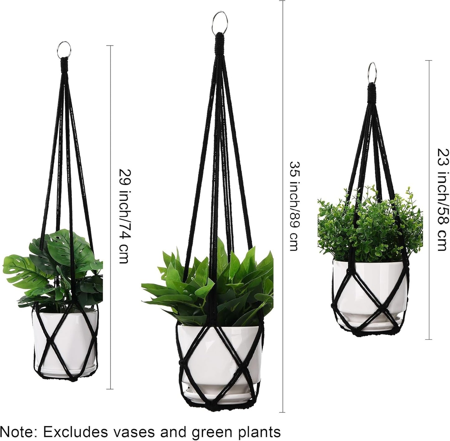 YIBOT 3 Pack Macrame Plant Hanger Indoor Hanging Planters for Indoor Outdoor Hanging Plant Holder with 3 x S Hooks for Garden Home Boho Decor 35"/29"/23" Black