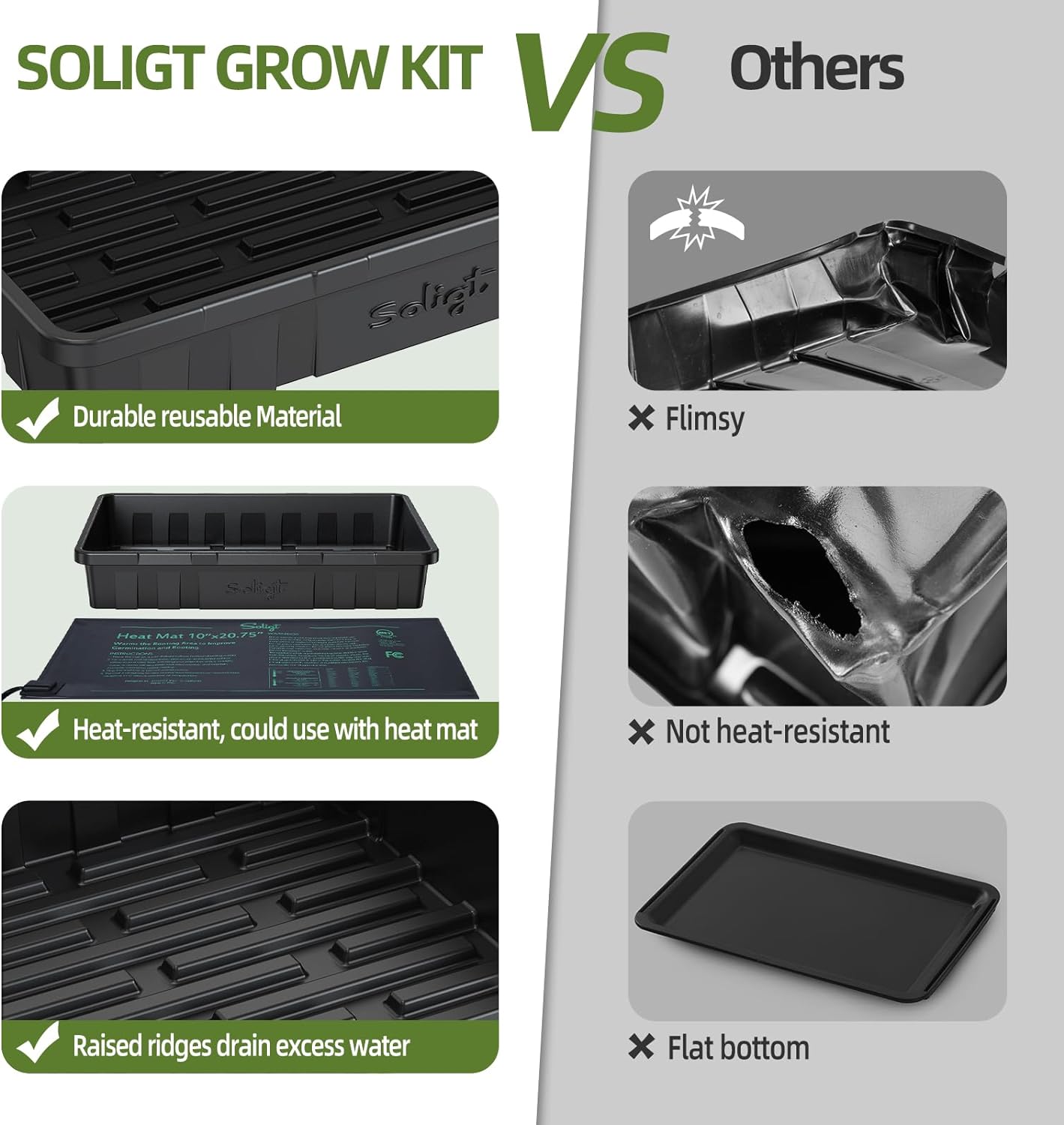 SOLIGT Extra Thick Heavy Duty 10 Pack Seed Starting Trays - Microgreens Growing Trays Seedling Plant Germination Starter Tray Transplant Fodder Flats, No Holes, No Leakage, Reusable, 14 * 10.8 * 2.3"