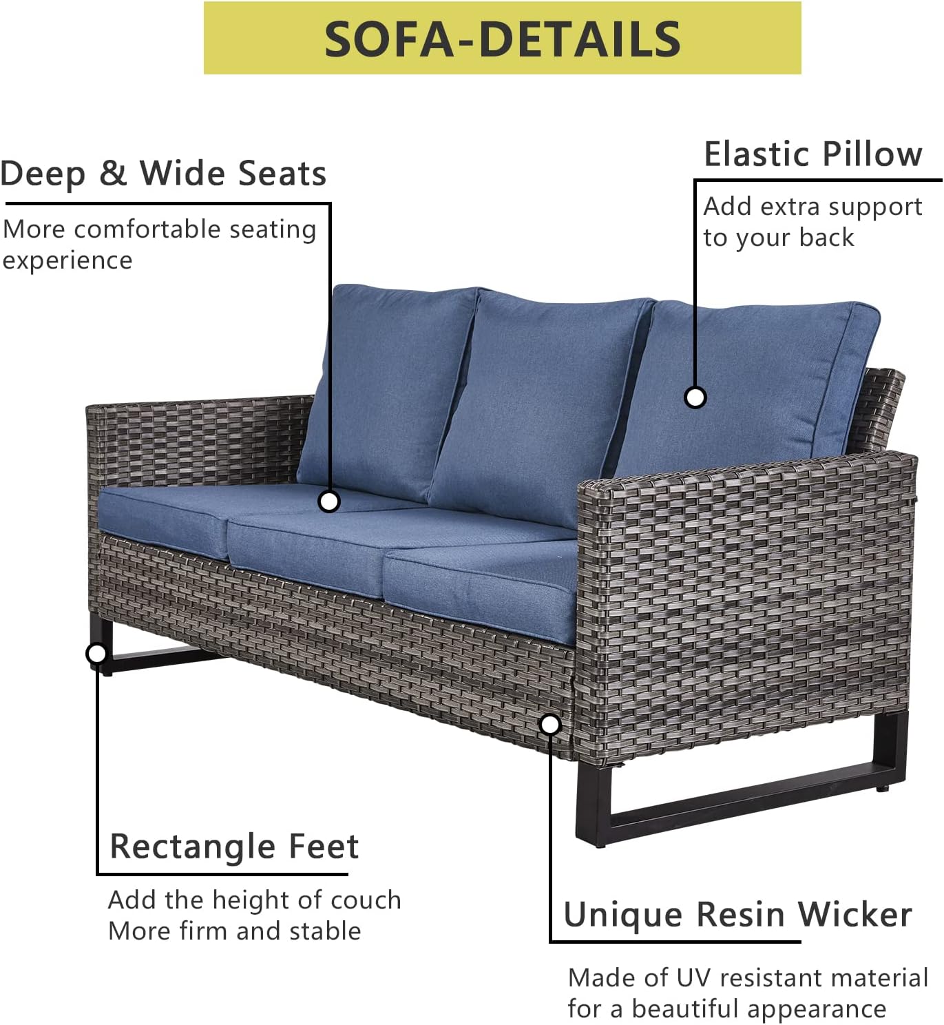 HUMMUH 6 Piece Patio Furniture Outdoor Sectional Sofa Set All-Weather Wicker Outdoor Chairs with End Table Ottomans for Patio,Porch,Garden,Backyard