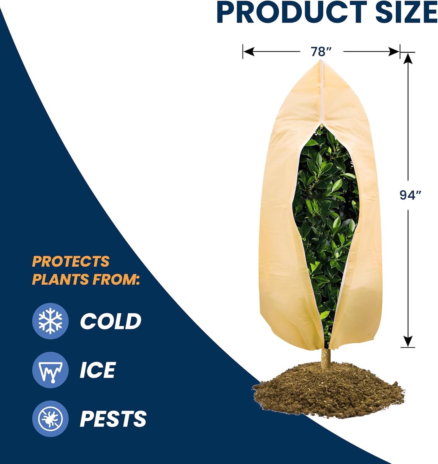 SCRUBIT Plant Covers Freeze Protection, 78" W x 94" H Frost Cloths for Outdoor Plants Fruit Trees & Shrubs with Zipper and Drawstring, Thick Winter Plant Covers - Tree Frost Blankets