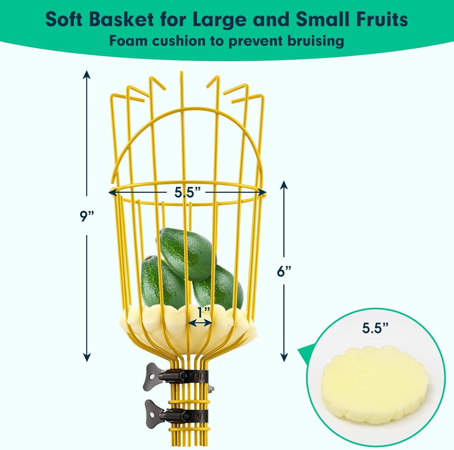 10FT Fruit Picker, Adjustable Mango Picker Tool with Adjustable Pole and Basket, High Fruit Catcher Equipment Apple Picker for Lemon Apples Mango Pear Orange Avocados Fruit Picking Grabber Tool
