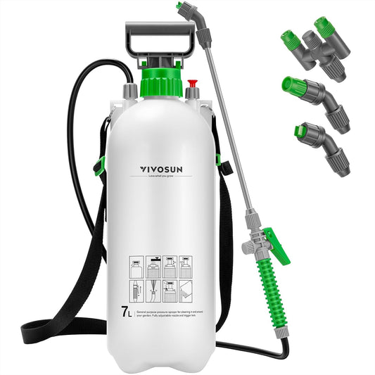 VIVOSUN Pump Sprayer 1.8 Gallon, Portable Water Spray Bottle in Lawn and Garden Yard, Weed Sprayer for Plants with 3 Nozzles, Adjustable Shoulder Strap, Pressure Relief Valve