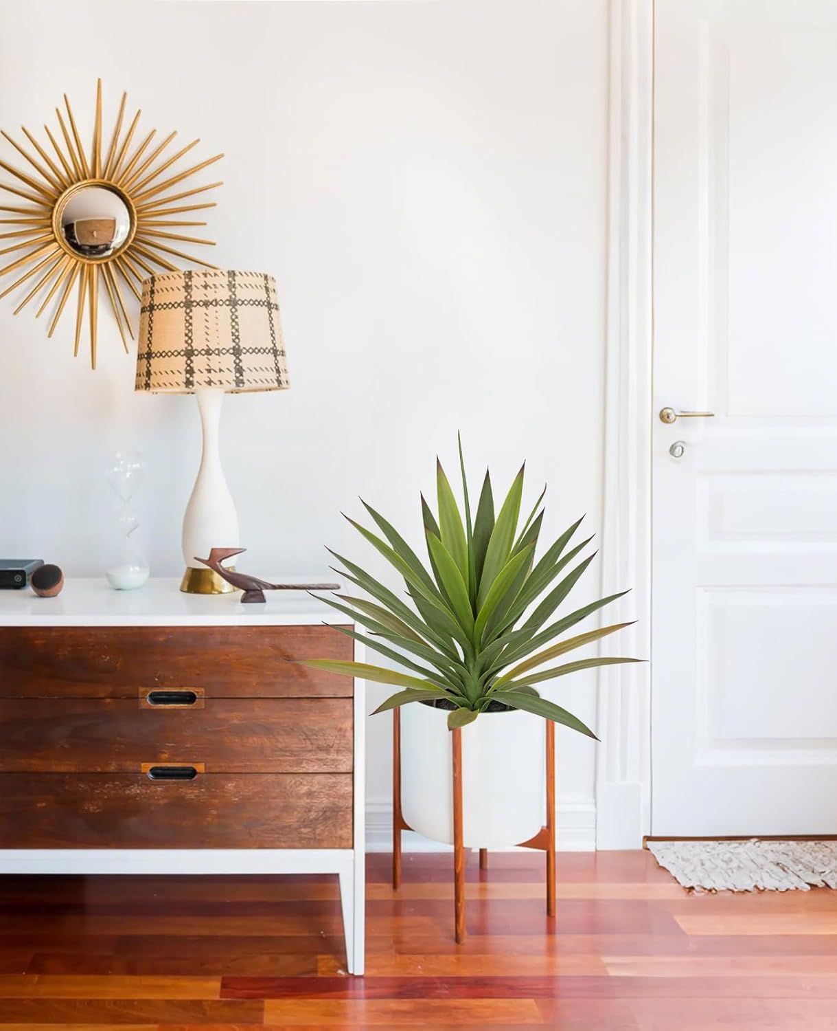 Briful Agave Plant Artificial 20.4'' Faux Agave Plant with Black Pot Outdoor Fake Tropical Plants for Home Office Room Table Garden Front Porch Decor