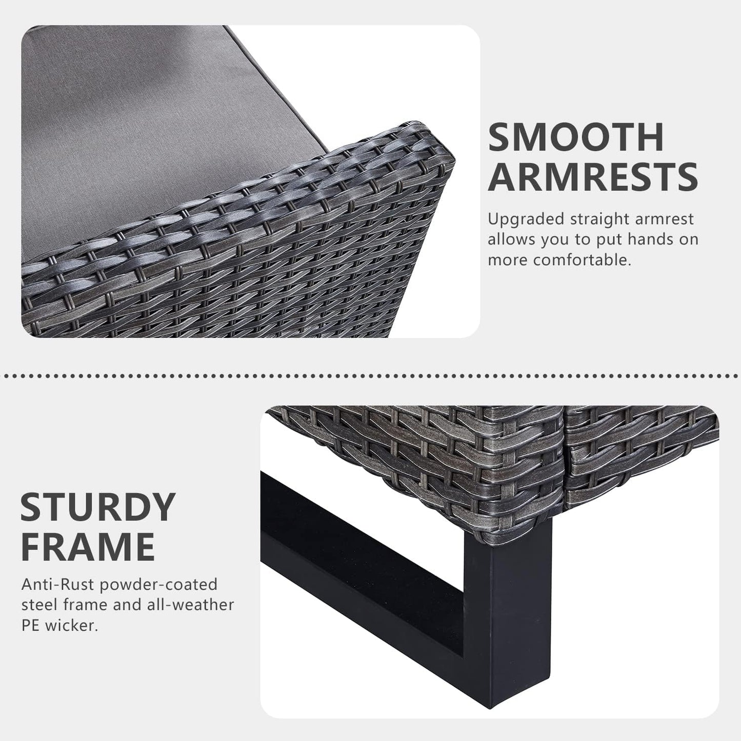 HUMMUH 7 Piece Patio Furniture with Fire Pit 30in 55,000 BTU,PE Wicker Outdoor Conversation Sets - Couch,Patio Chairs and Ottomans,Side Table for Porch,Garden,Backyard