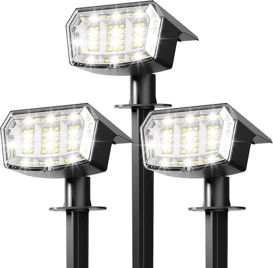 Solar Lights Outdoor Waterproof IP65, 63 LED 3 Lighting Modes Solar Powered Yard Garden Spot Lights for Outside Landscape- 3 Pack (Cool White)