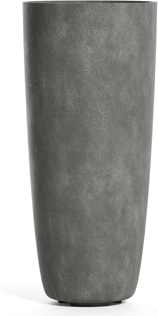 Lofto Tall Planter – Grey Stone Finish – Fiberglass Indoor/Outdoor and Weather-Resistant Large Planter (19.7" D x 43.7" H Exterior, 18.5" D x 43.3" H Interior)