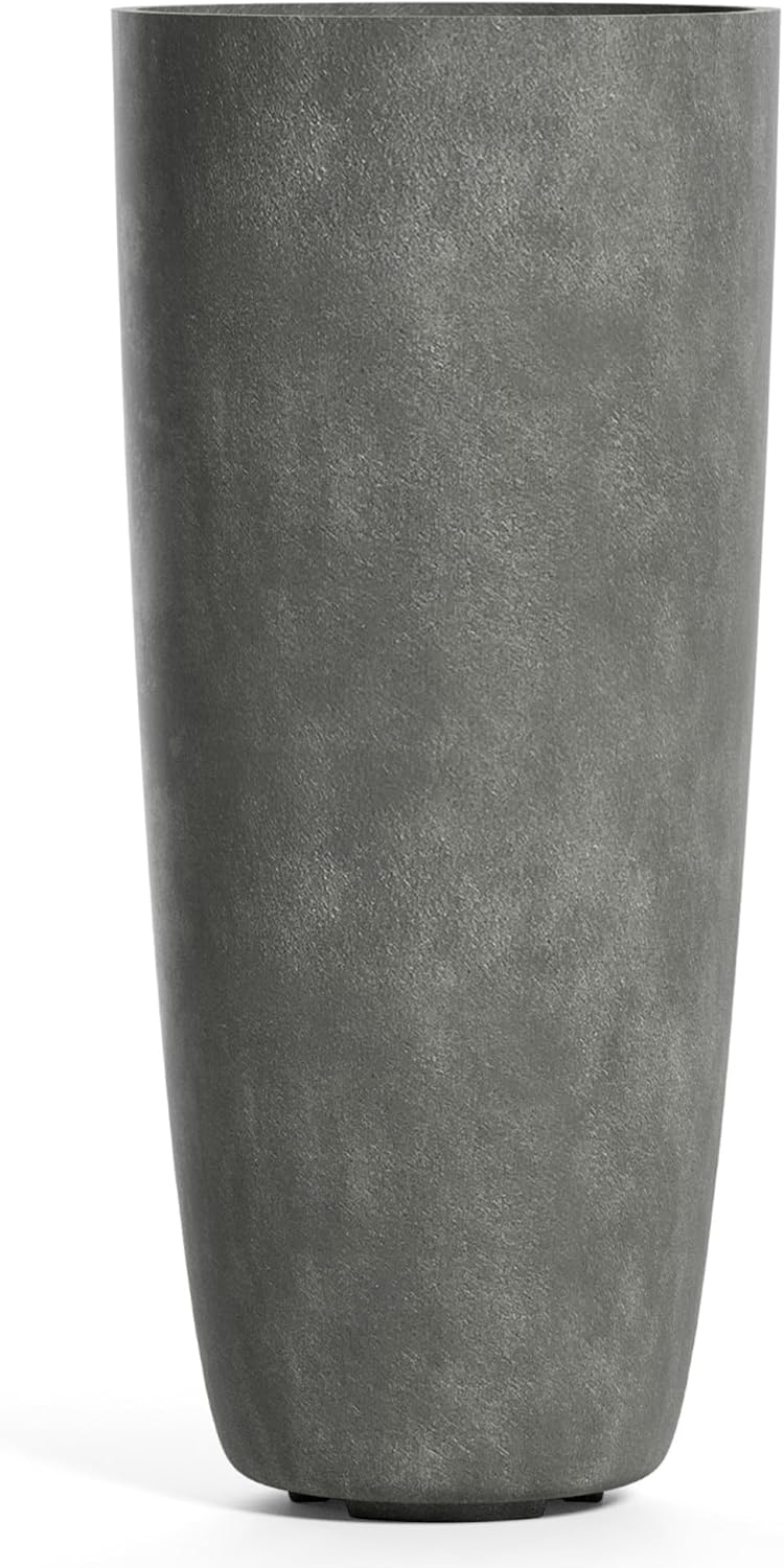 Lofto Tall Planter – Grey Stone Finish – Fiberglass Indoor/Outdoor and Weather-Resistant Large Planter (16.5" D x 36.4" H Exterior, 15.3" D x 36.2" H Interior)