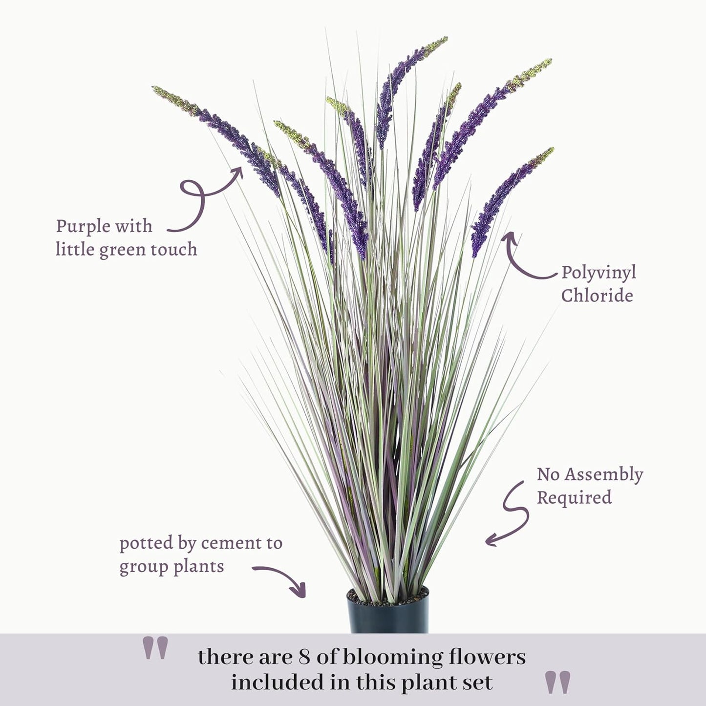 KOL 4ft 2-Pack Faux Veronica Spiked Speedwell Grass, 47in Artificial Veronica Spicata Flower, Tall Reed Grass for Home Office Garden Wedding Décor, Indoor/Outdoor Fake Plant, UV-Resistant, Purple