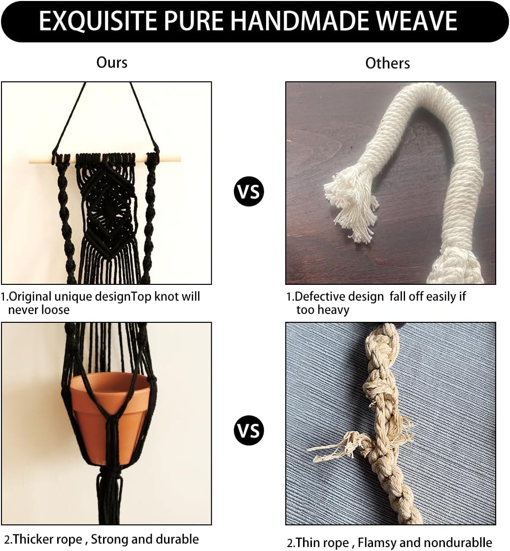 Artilady Black Plant Hanger Macrame Hanging Planter for Indoor Boho Plants Holder with Hooks Hanging Plant Basket Outdoor Window Wall Plants Home Decor