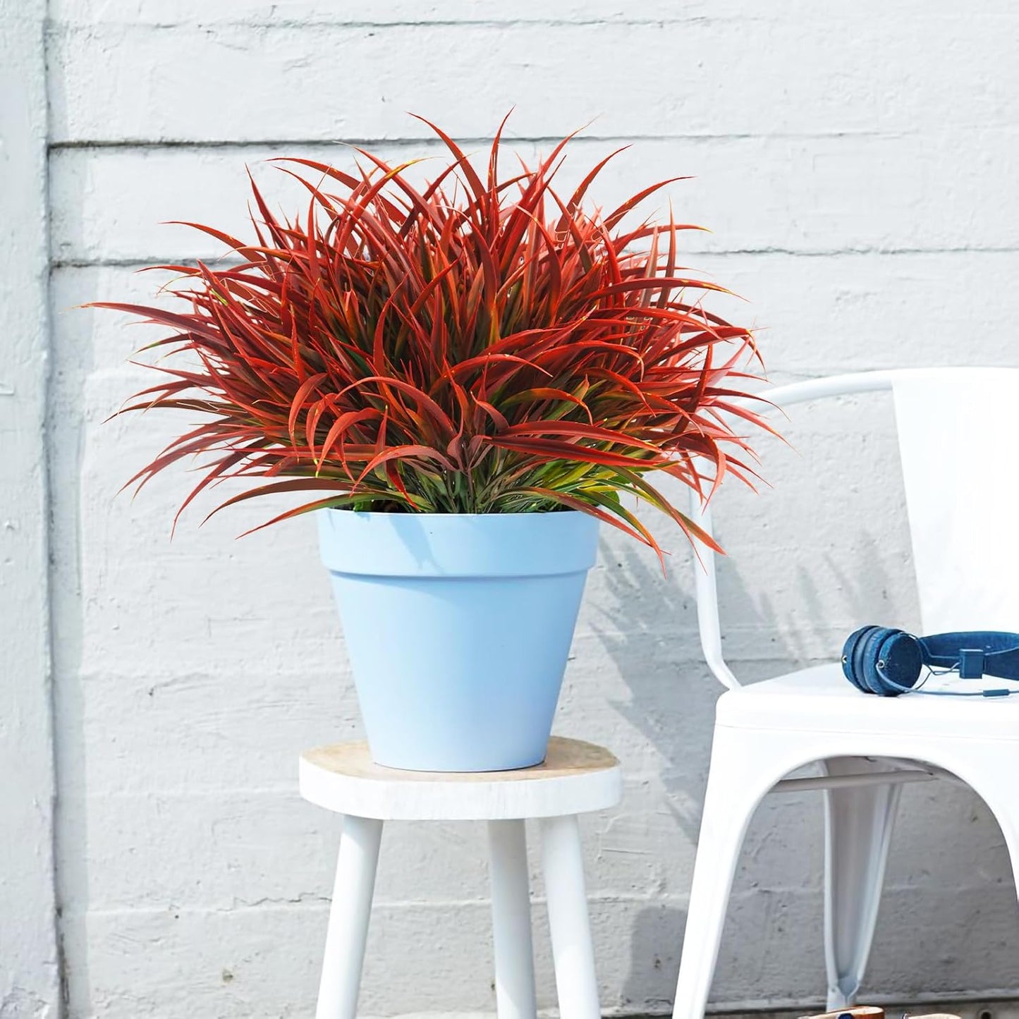 Uieke 12 Bundles Artificial Outdoor Plants UV Resistant Fake Grass Plants Faux Plastic Plants Greenery Shrubs for Home Garden Pathway Window Box Front Porch Cemetery Fall Decor, Autumn Red