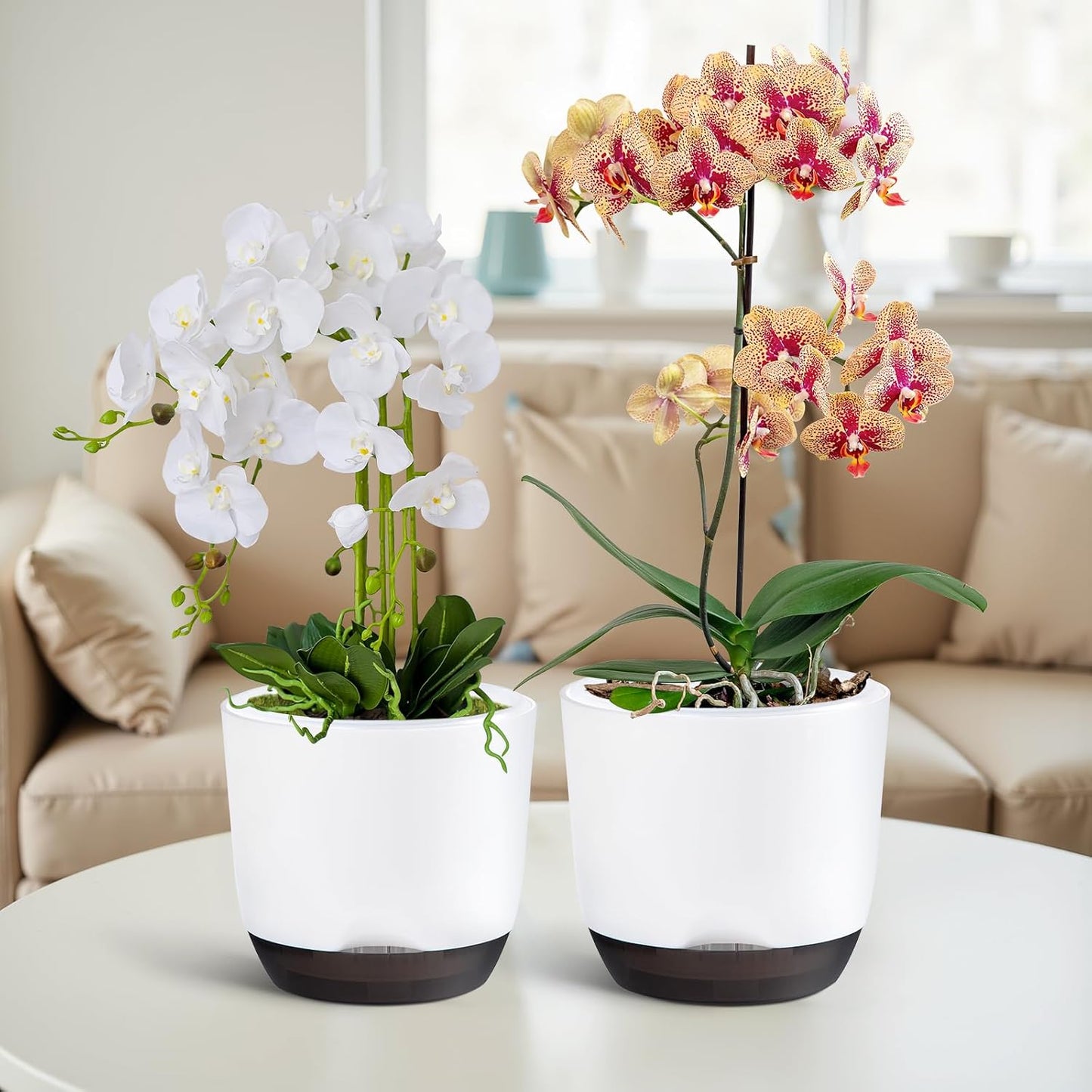 QCQHDU 2 Pack Orchid Pots with Holes for Repotting, Double-Layer and Self Watering Orchid Pot with Good Air Circulation