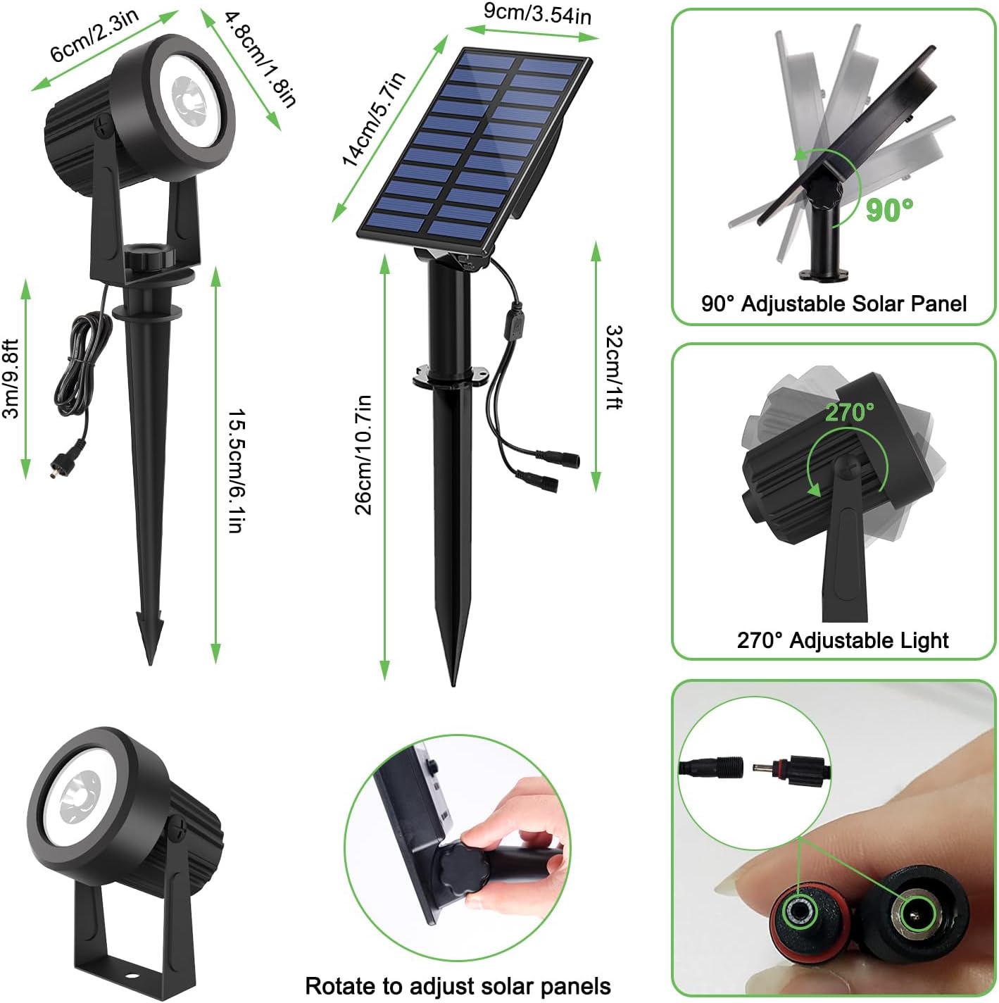 RGB Solar Spot Lights Outdoor 2Pack Color Changing Landscape Lighting IP65 Waterproof Auto Dusk to Dawn Spotlights Outside for Garden Yard Pathway