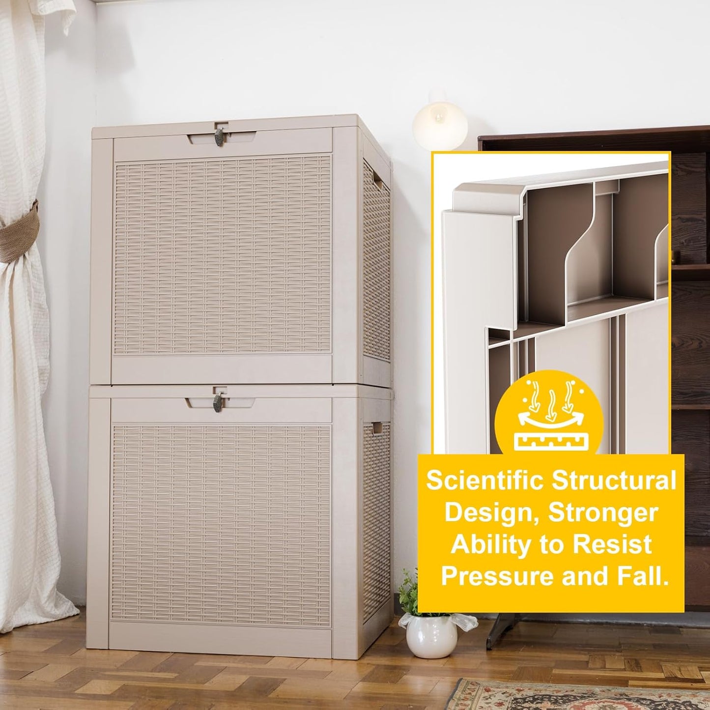 DRATO 31 Gallon Deck Box, Outdoor Storage Box for Patio Cushion, Sports Equipment, Garden Tools, Waterproof Resin Storage Box (Light Brown)