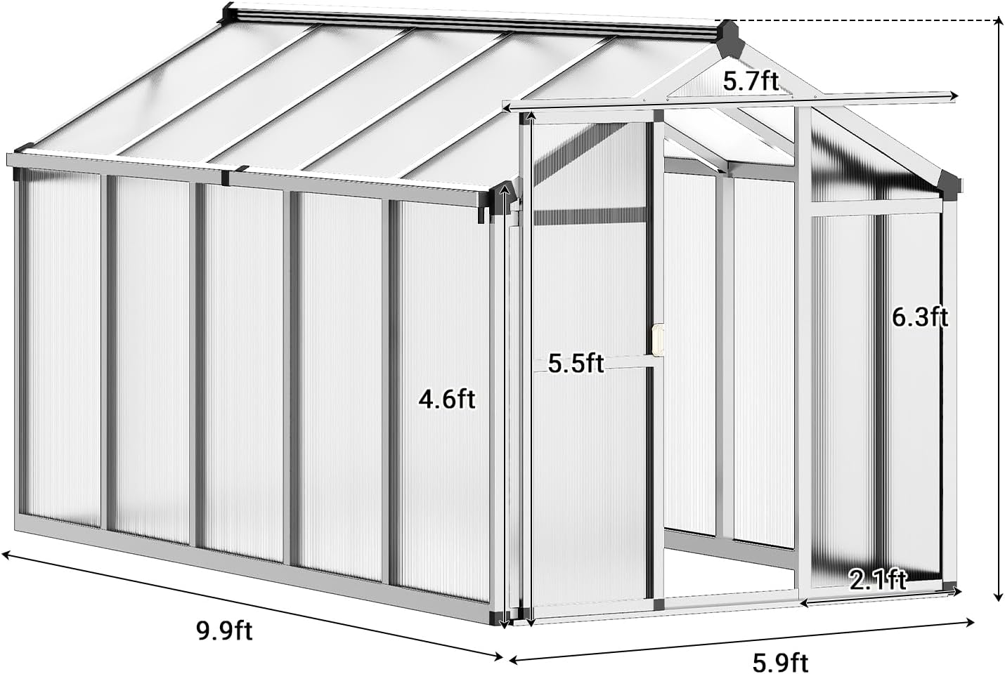 6 x 10 FT Greenhouse, Greenhouses for Outside, Polycarbonate Greenhouse with Aluminum Frame, Lockable Door and Ajustable Roof Vent for Backyard, Green Houses for Outside Garden Backyard, Patio