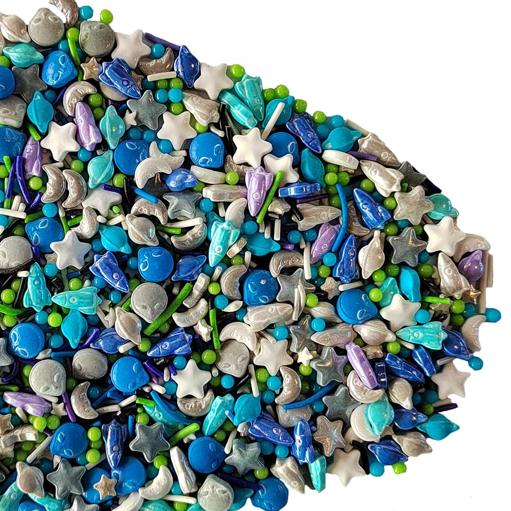 Homankit Edible Space Theme Sprinkles Alien Planet Moon Rocket Stars Sugar Sprinkle Baking Cake Cupcake Ice Cream Donut Decoration 3.53 Ounces