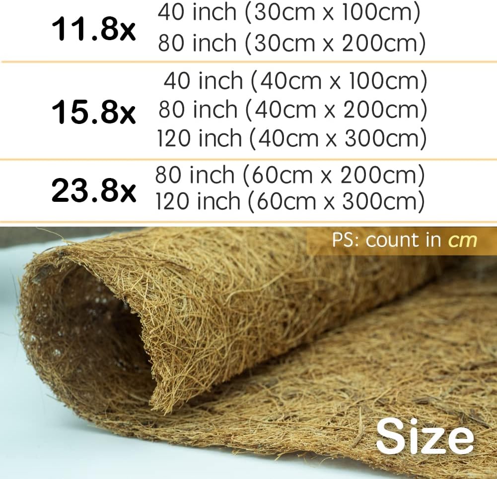 Coco Coir Liner, 12x80 inch Natural Coconut Liners for planters Flower Basket, Reptile Carpet, Natural Coconut Fiber mat, Garden Decoration, Animal pet pad, Snow Mat