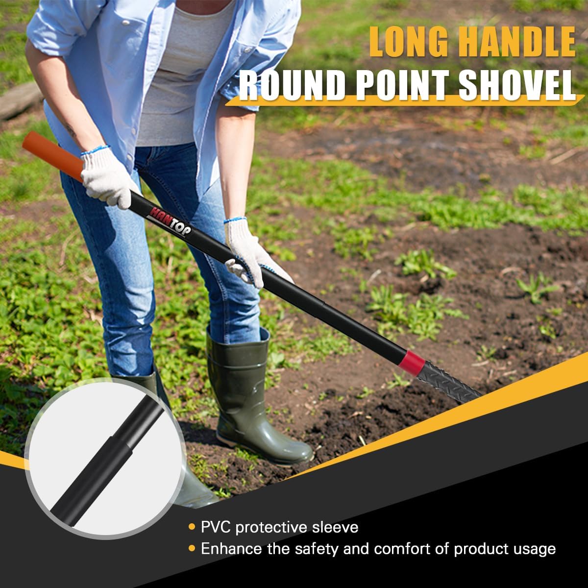 Heavy Duty Round Point Digging Shovel with Long Fiberglass Handle Garden Shovels Spade for Digging,Planting, Transplanting,58 inches