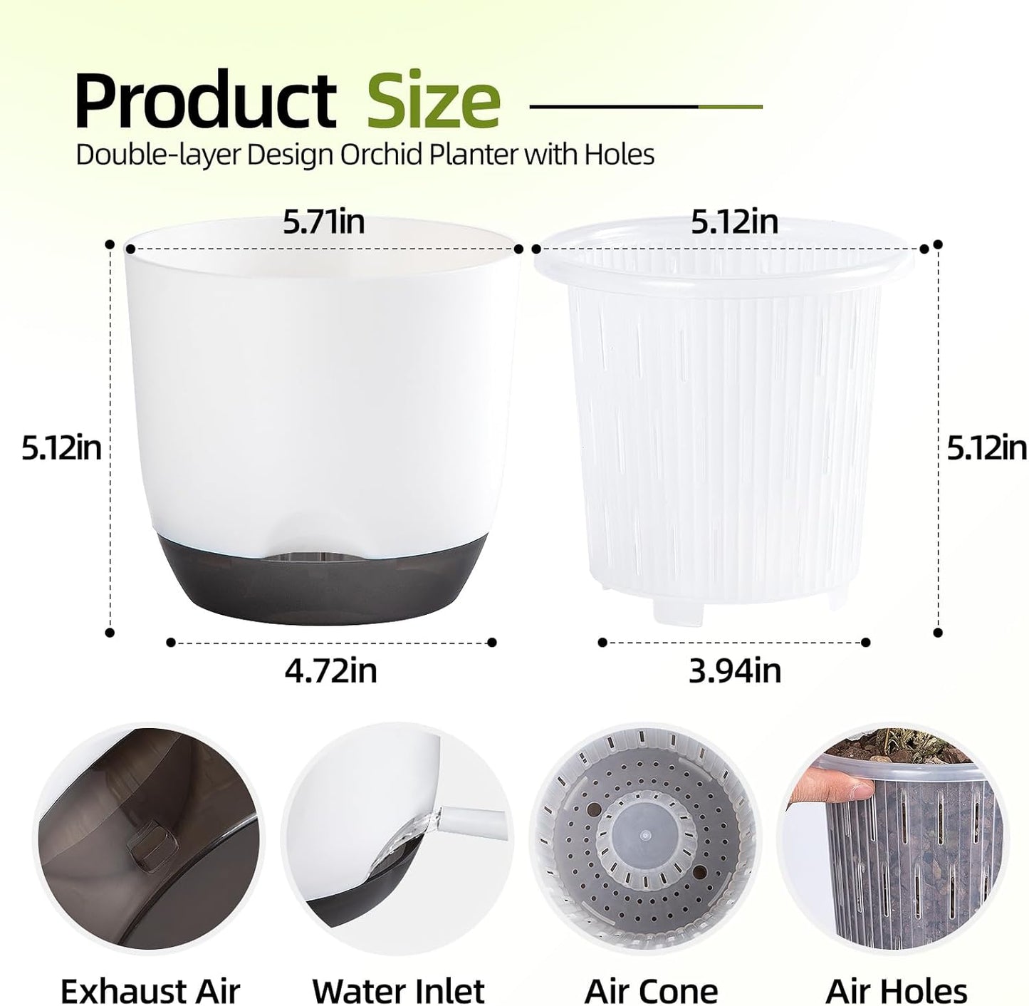 QCQHDU 2 Pack Orchid Pots with Holes for Repotting, Double-Layer and Self Watering Orchid Pot with Good Air Circulation