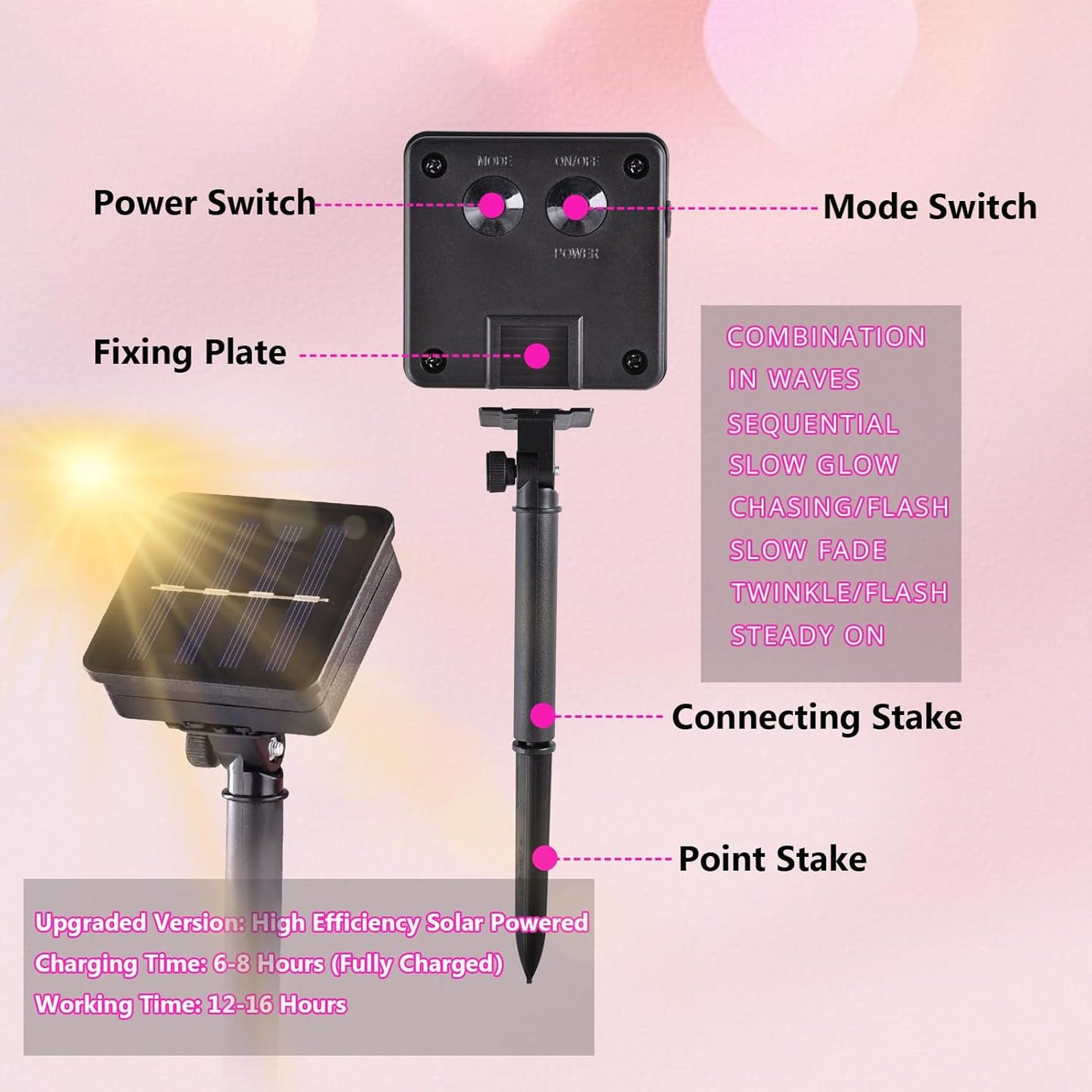 2 Pack 400 LED Solar Pink String Lights Valentine Decor, 8 Modes Solar String Lights for Outside, Waterproof and Solar Powered Outdoor Lights for Valentine Yard Garden Tree Wedding Party (Pink)