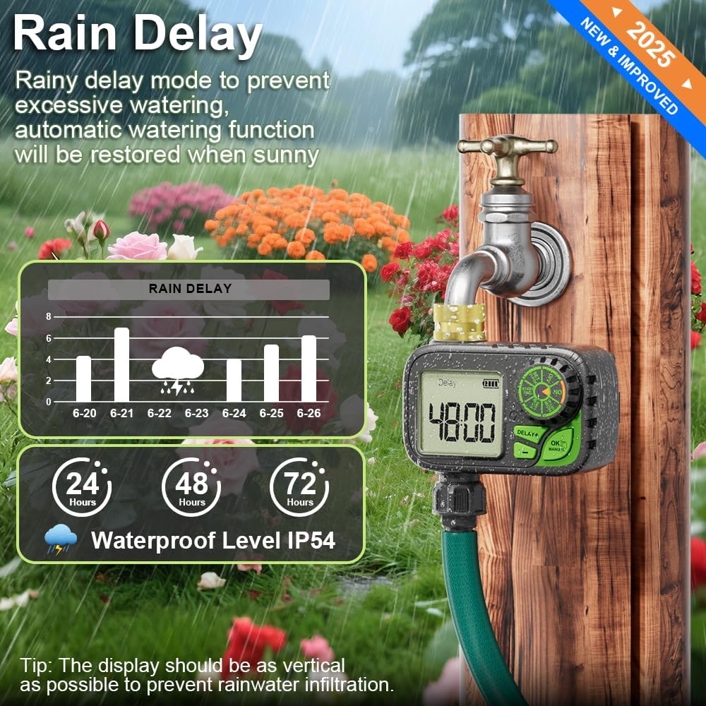 Sprinkler Timer Water Hose Timer - Programmable Digital Irrigation Outdoor Waterproof with Rain Delay, Manual, Automatic Watering System for Yard, Lawn, and Garden Hose Brass Inlet 1 Outlet