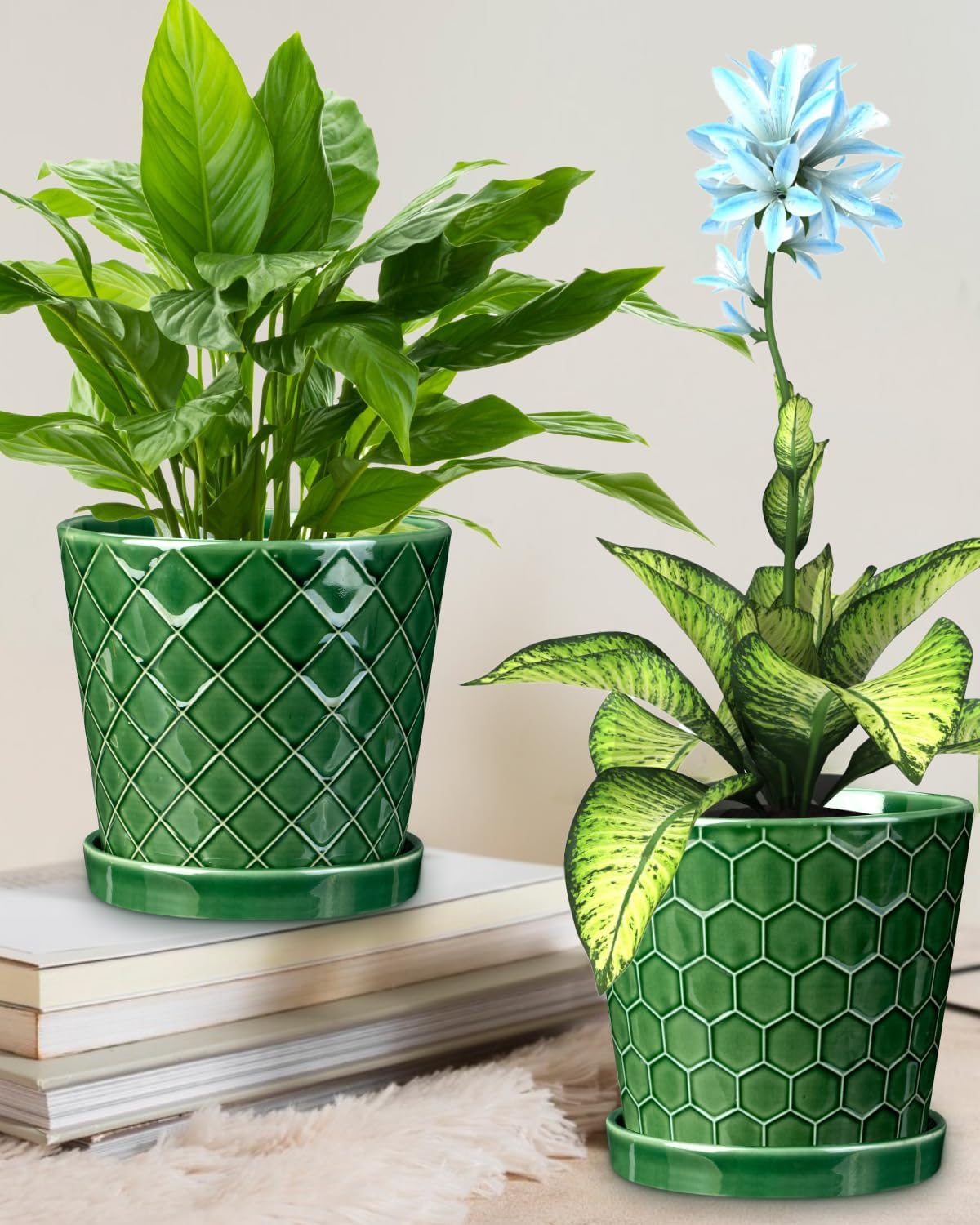 EFISPSS 6 Inch Plant Pot,Ceramic Pots for Plants with Drainage,Flower Pots Indoor Pots for Plants, Modern Flower Pots for Home and Office,Set of 2 - Patina