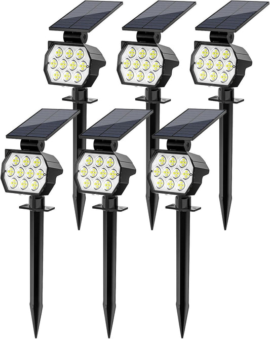 Solar Spot Lights Outdoor Waterproof IP67, 6 Pack - 50 LED Adjustable Solar Powered Landscape Spotlight with 3 Lighting Modes, Stake Light for Outside Yard Lawn Pathway Tree (Cool White)