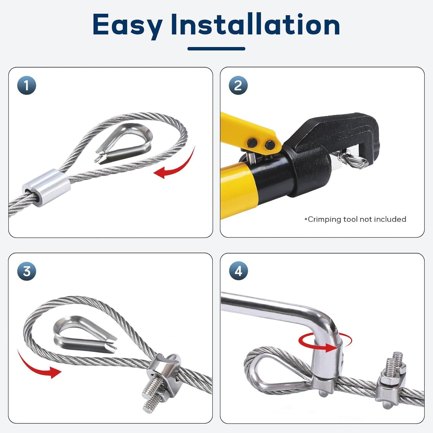 1/8 Inch Stainless Steel Cable 100FT, 7x19 Strand Wire Rope Kit with Thimbles, Clips & Aluminium Sleeves for Plants Climbing, Deck Fence Railing, String Light Haning and DIY Projects