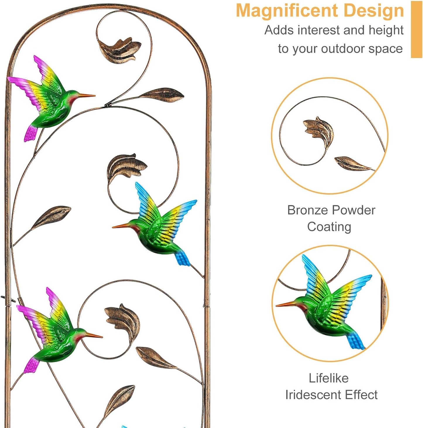 LEWIS&WAYNE 2 Pack Metal Garden Trellis with Colorful Hummingbird 60 Inch High Outdoor Decoration Arched Fence Trellis for Climbing Plants for Patio, Lawn, Yard, Backyard, Wall Brackets