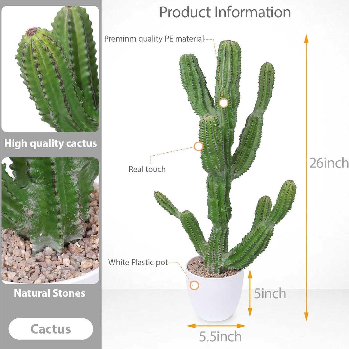 Artificial Cactus 26inch Faux Cacti Fake Saguaro Plants for Indoor Outdoor Home Office Garden Decor