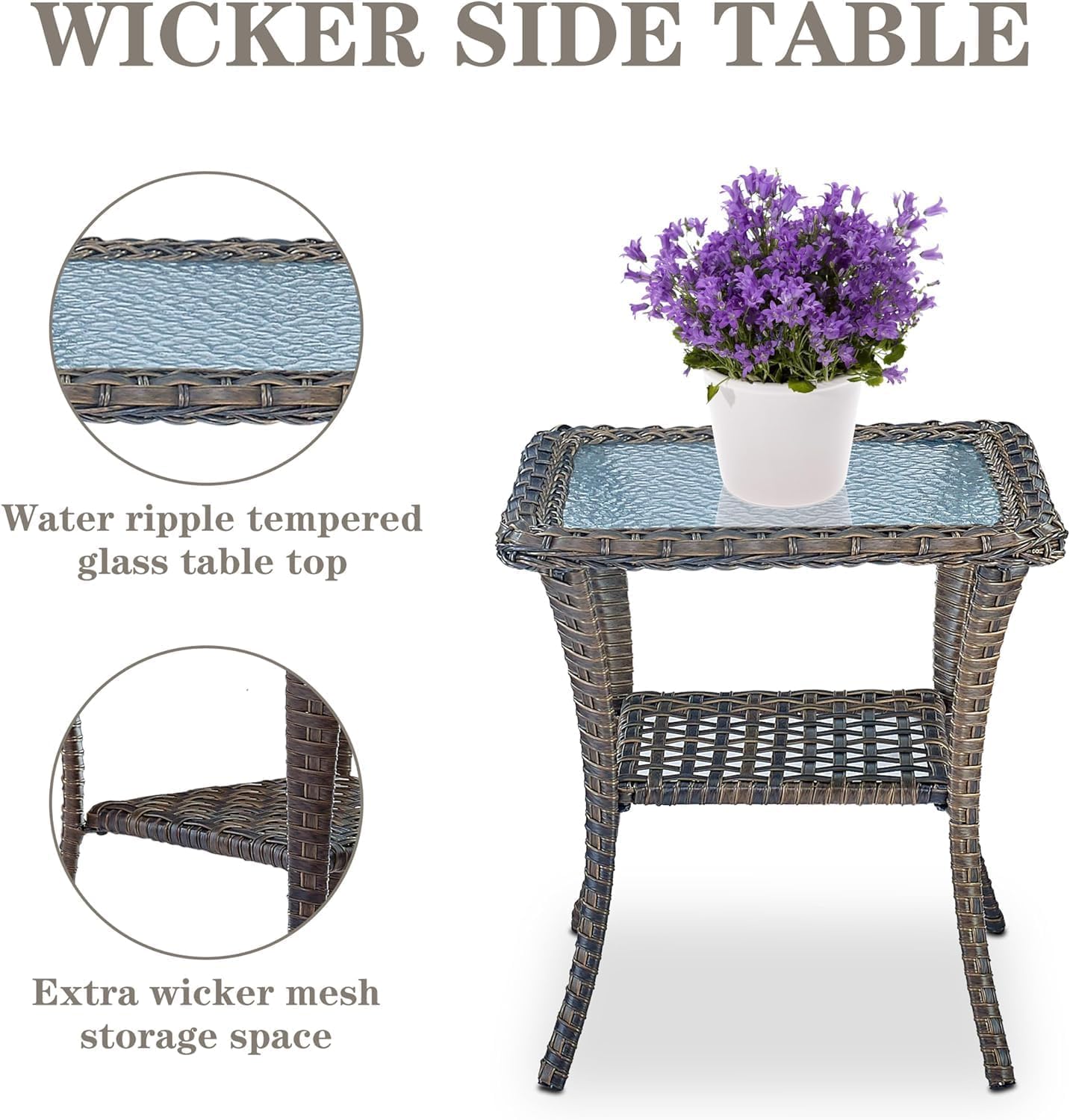 Outdoor Wicker Furniture Set with Swivel Chairs, 5 Piece Small Patio Conversation Sets with Rattan Loveseat Coffee Table for Patio Deck Porch Backyard, Brown Wicker Beige Cushion