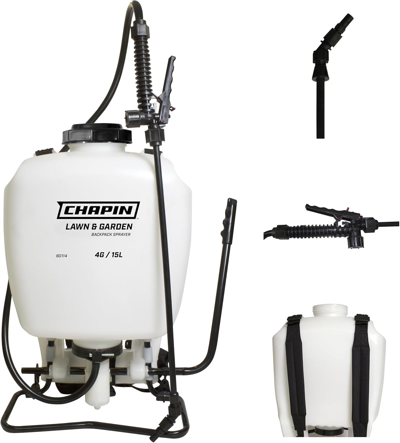 Chapin 60114 Made in USA 4-Gallon Backpack Sprayer with 3-Stage Filtration System Pump Pressured Sprayer, for Spraying Plants, Garden Watering, Lawns, Weeds and Pests, Translucent White