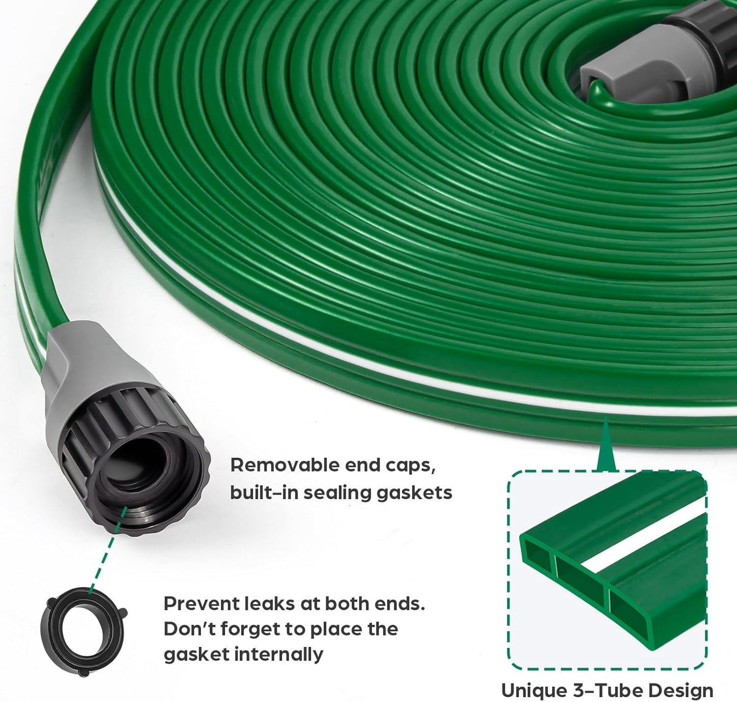 Jin&Bao Sprinkler Hose with Holes 100FT (50FTx2pack), Heavy Duty Watering Garden Hose, High-Efficiency Sprinklers System for Lawn and Garden with Staples