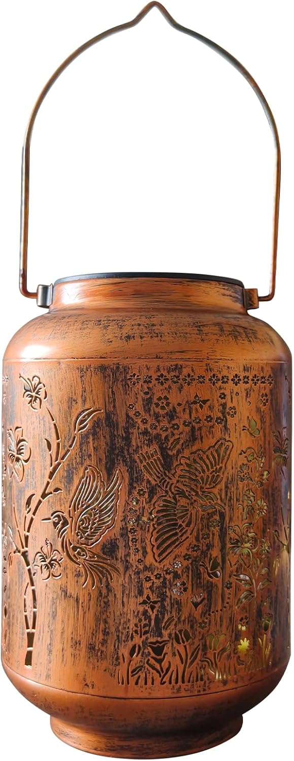 Solar Lantern Outdoor Waterproof Cardinal Style Garden Decoration, Solar Lamp Carved with Elegant Birds and Flowers, Suitable for Courtyards, Backyards, and Porches.