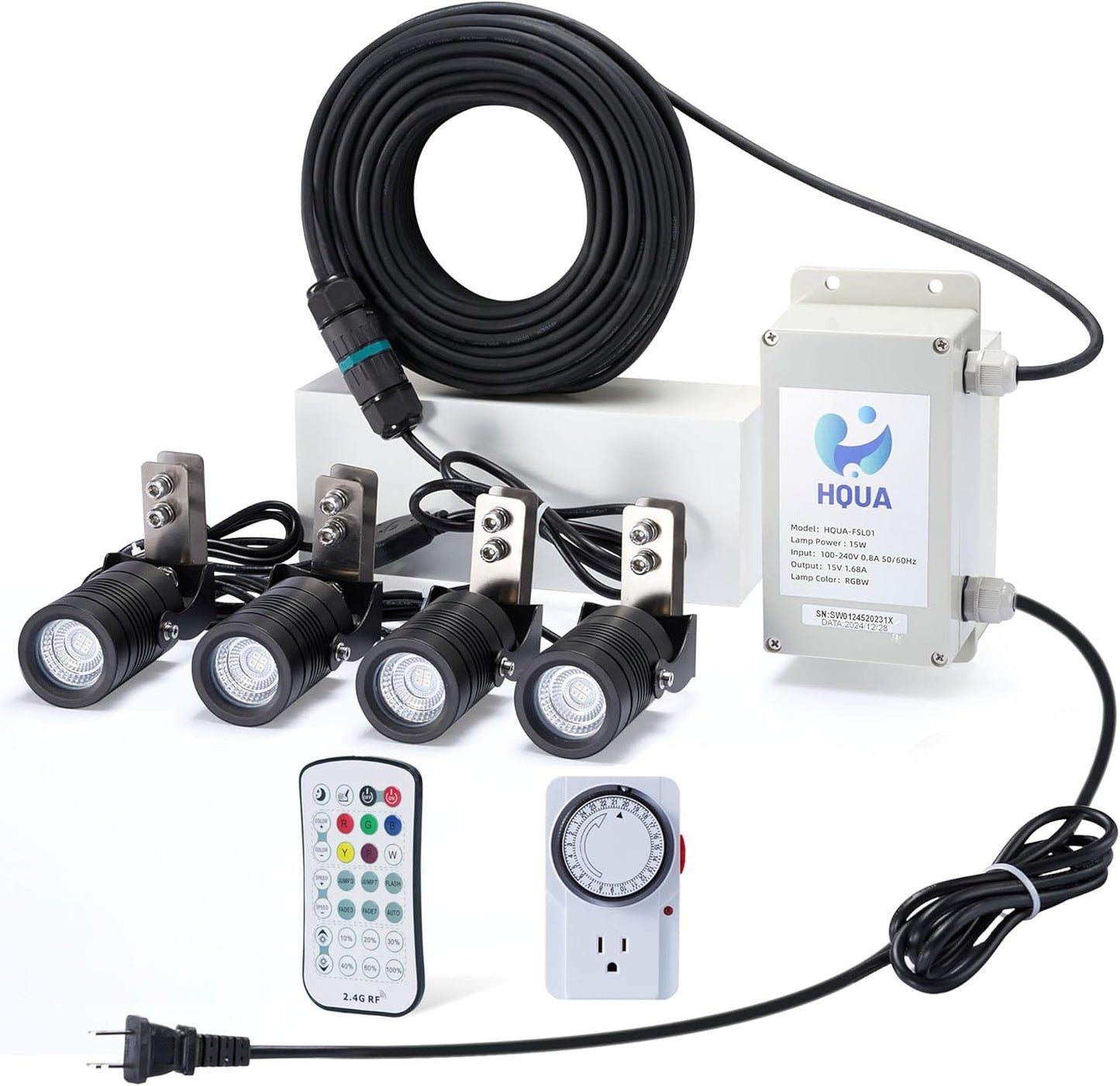 HQUA FSL01 120V AC LED RGB Color-Changing LED Fountain Light Sets, 4 Light Sets,with 100” Cord for HQUA-FS01 HQUA-FS02 Large Pond Floating Fountain