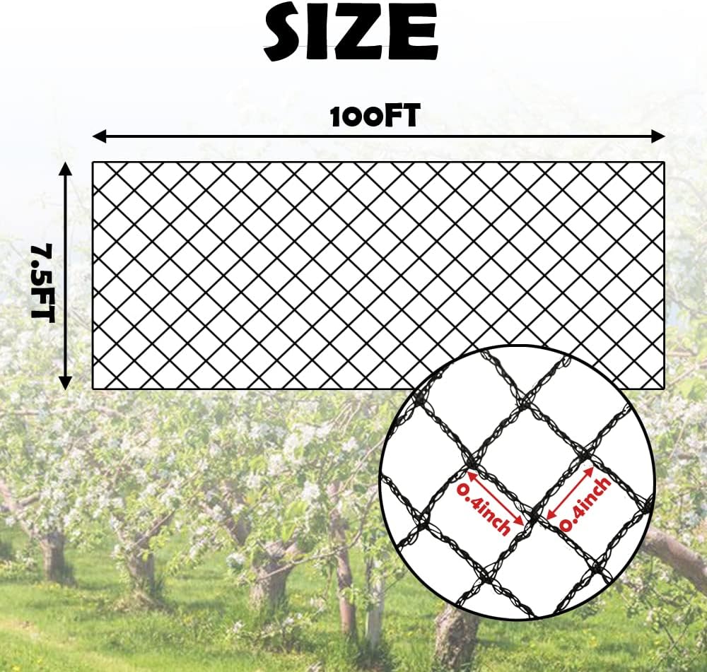 Meanchen Bird Netting 7.5x100 Ft, 1/2 in Mesh Heavy Duty Garden Netting for Plants, Fruit Trees, Vegetables, Extra Strong Woven Mesh Netting Against Birds, Deer, Poultry for Chicken Coop