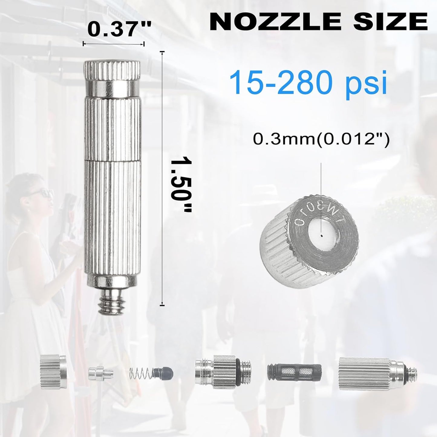 Brass Patio Misting Kit – 10 Brass Micro-Nozzles & 10 3/8″ Slip Connectors for Outdoor Cooling (UNC 10/24, 0.012″ Precision Orifice, 15-280 psi)