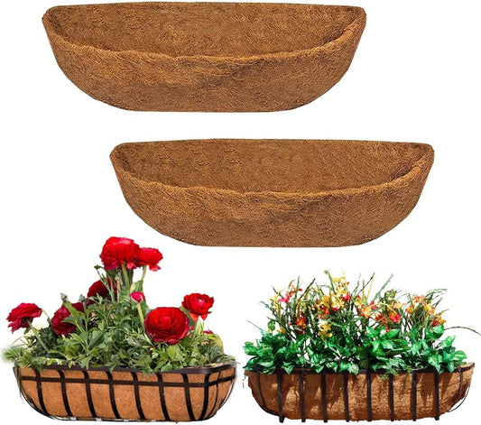 EROCK 2PCS Coco Liner Trough Coco Liner for Planters, 24/30/36/48 inch Half Moon Shape Trough Coco Coir Coconut Fiber Replacement Liner for Window Box, Wall Trough Planter (48inch-2pcs)