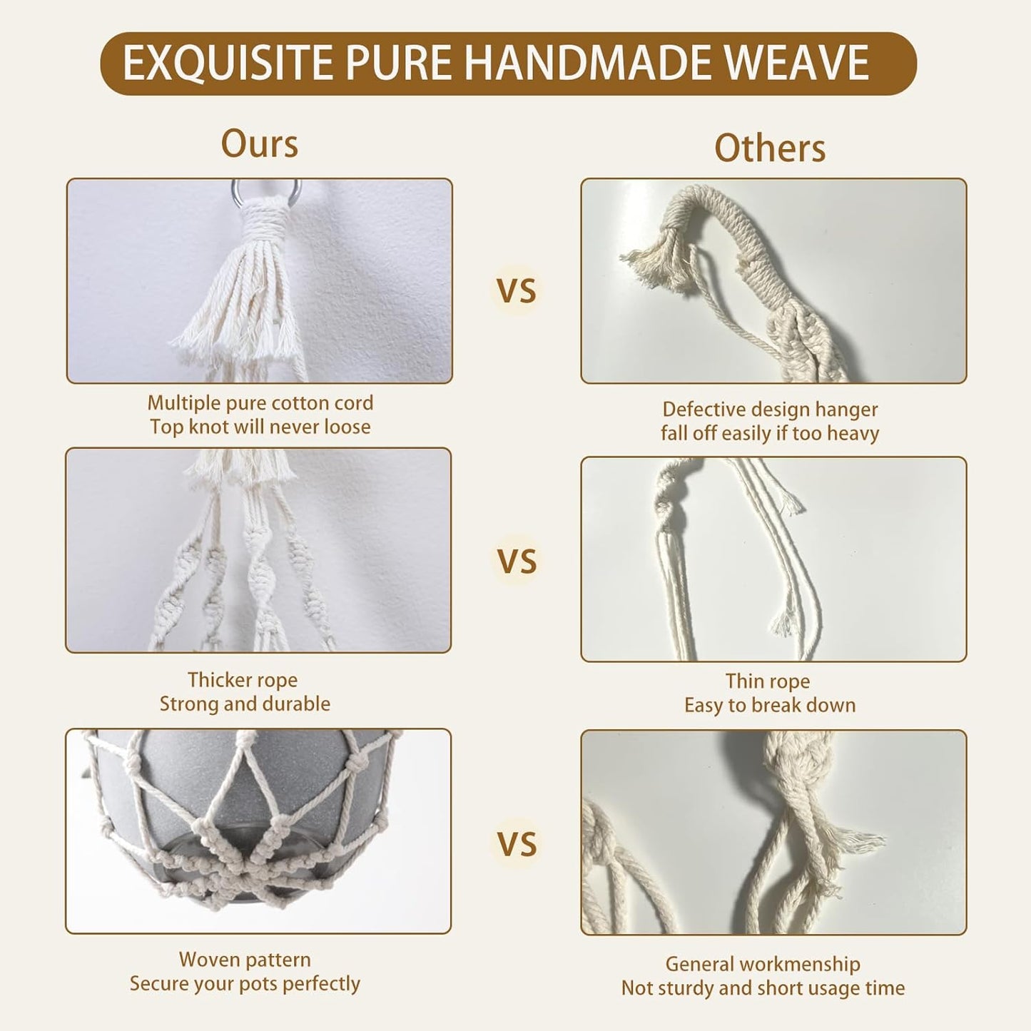 Artilady Macrame Plant Hanger Large Hanging Planter for Indoor Plants Holder White Cotton Rope Hanging Plant Basket Handmade Outdoor Window Boho Plant Wall Decor