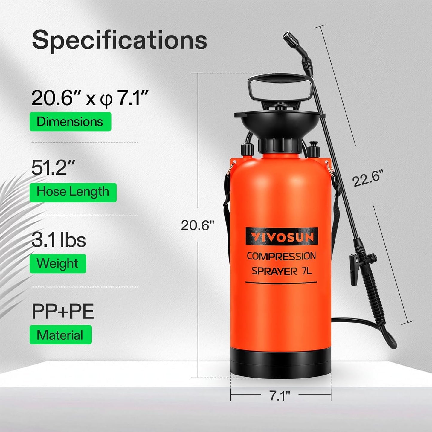 VIVOSUN 1.85-Gallon Pump Pressure Sprayer, Pressurized Lawn & Garden Water Spray Bottle with Adjustable Shoulder Strap, for Spraying Plants, Garden Watering and Household Cleaning