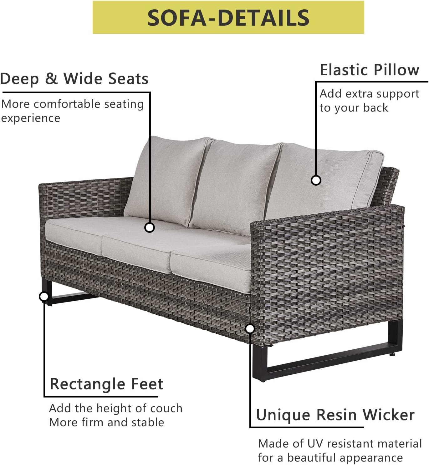 HUMMUH 6 Piece Patio Furniture All Weather Wicker Outdoor Sectional Sofa,High Back Patio Chairs,Coffee Table and Ottomans Set for Porch,Garden,Backyard